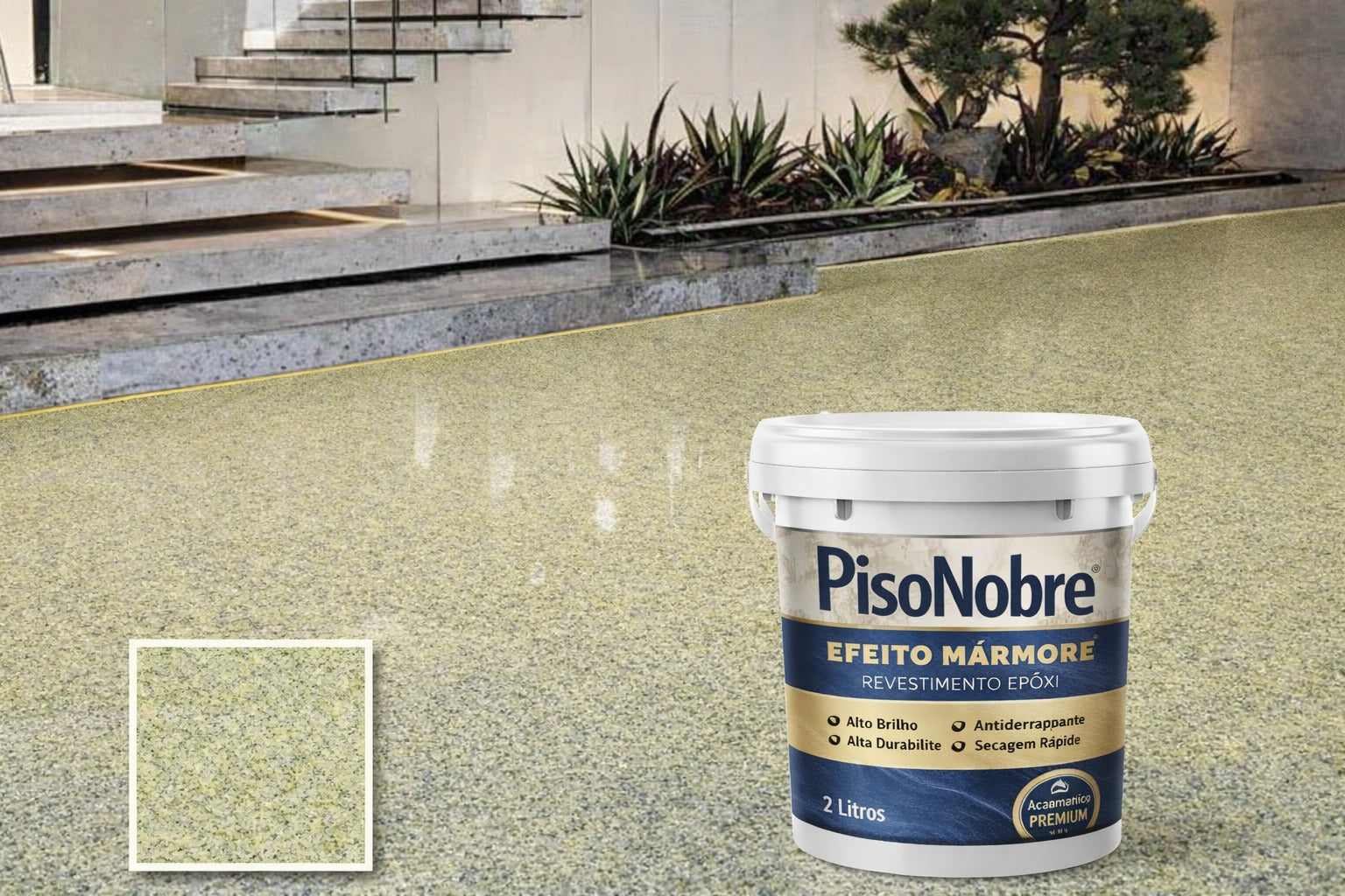 Revestimento de Piso Epóxi com Acabamento de Mármore de Alto Brilho + BRINDE HOJE 🔥Kit Ferramentas de Aplicação🔥