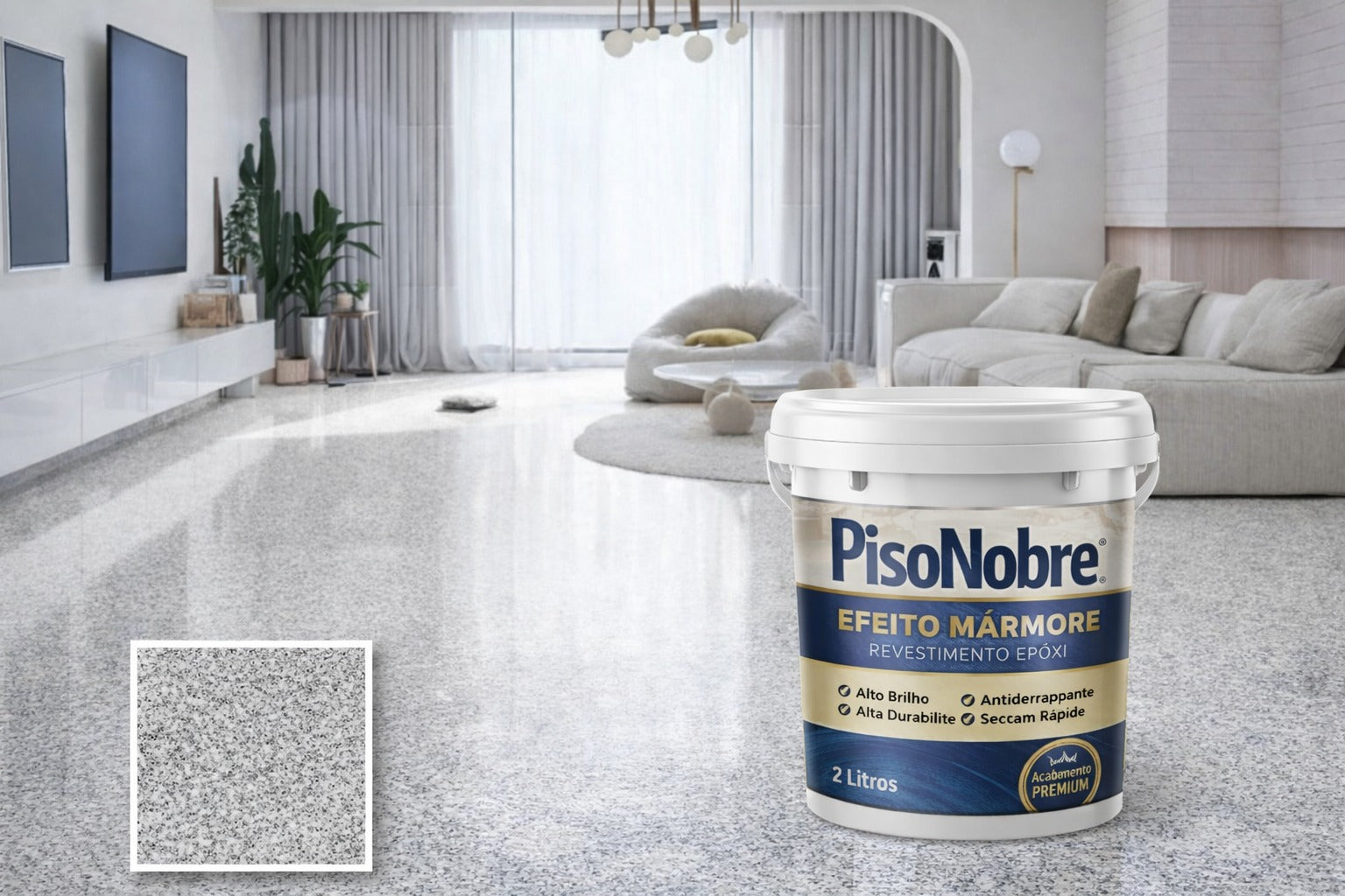 Revestimento de Piso Epóxi com Acabamento de Mármore de Alto Brilho + BRINDE HOJE 🔥Kit Ferramentas de Aplicação🔥